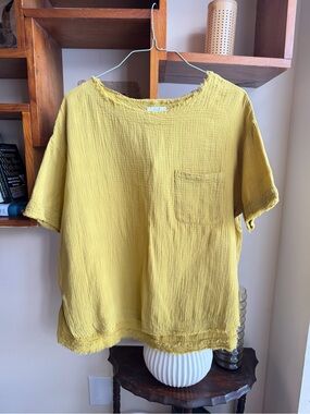 easel 100% Cotton Gauze Oversized Top (Mustard | M-L)